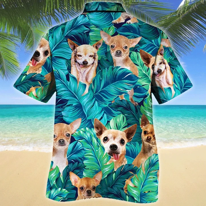 Chihuahua tropical hawaii shirt for dog lovers/ Hiding Chihuahua Dog In Tropical Palm Leaves Pattern Hawaiian Shirt