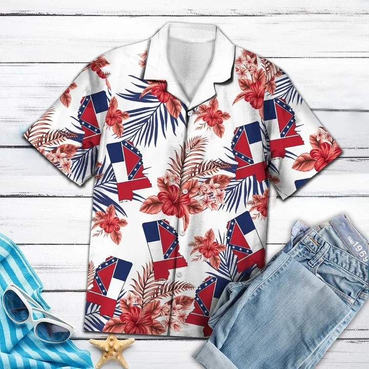 Mississippi Map With Hibiscus In White Hawaiian Shirt