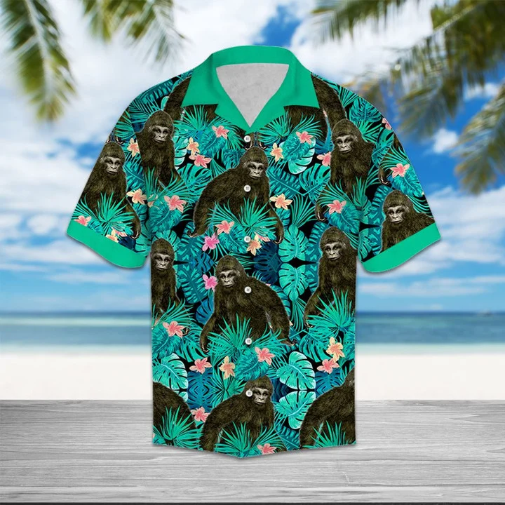 Cool Chimpanzee Mix Light Blue Leaves Hawaiian Shirt