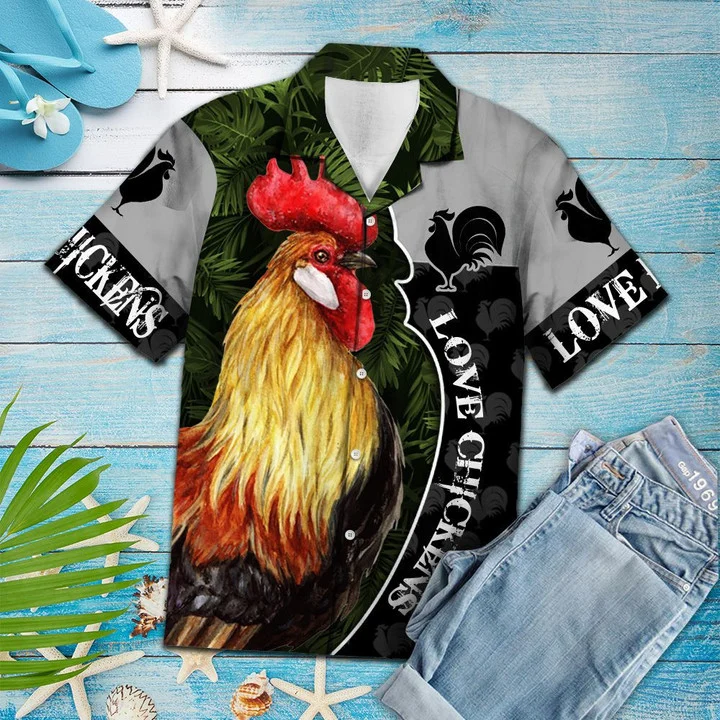 Amazing Asian Chicken Portrait Pattern Hawaiian Shirt