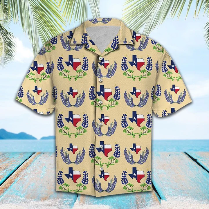 Amazing Map And Flag Of Texas Bluebonnet Pattern Hawaiian Shirt