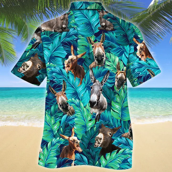 Watercolor Tropical Leafs Jungle Donkey Lovers Design Hawaiian Shirt