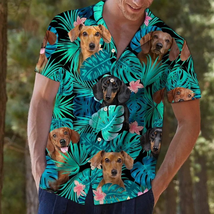 Appealing Tropical Jungle With Dachshund Hawaiian Shirt