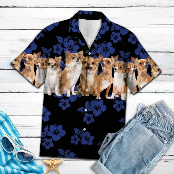 Blue Hibiscus With Chihuahua Dogs Hawaiian Shirt