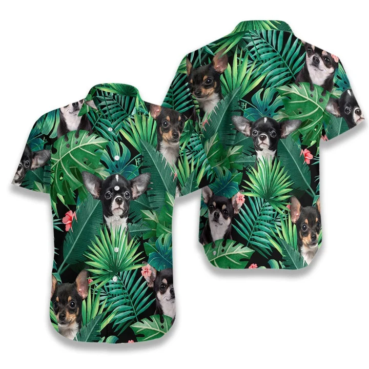Tropical Black Chihuahua Dog Pattern Hawaiian Shirt