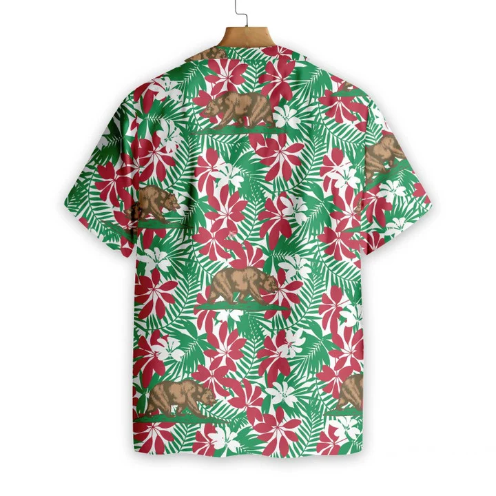 California Flag Summer Vibes With Brown Bear Seamless Pattern Design Hawaiian Shirt