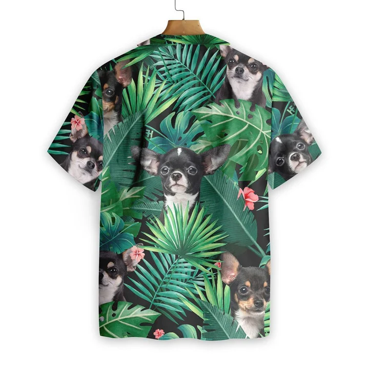 Tropical Black Chihuahua Dog Pattern Hawaiian Shirt