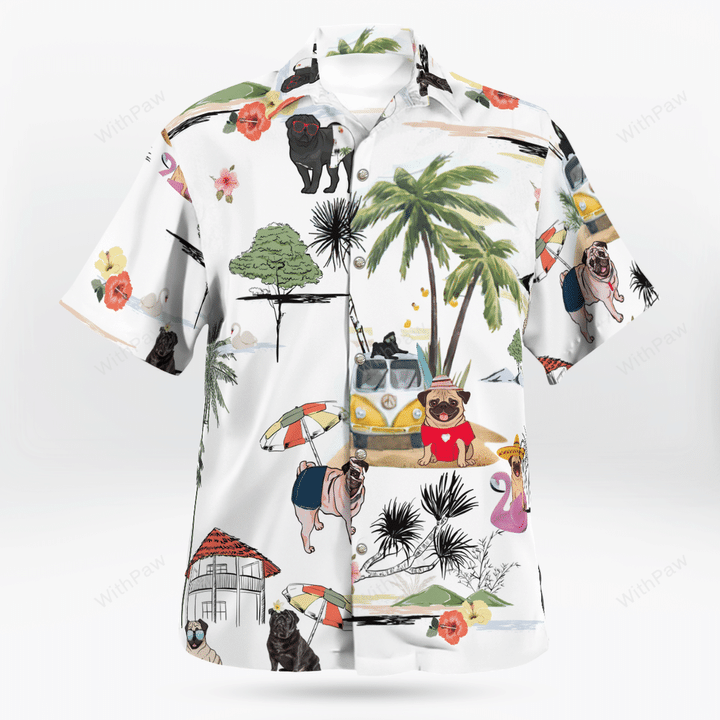 Pug On The Beach Unisex Hawaiian Shirt/ Summer gift/ Hawaiian Shirts for Men/ Aloha Beach Shirt