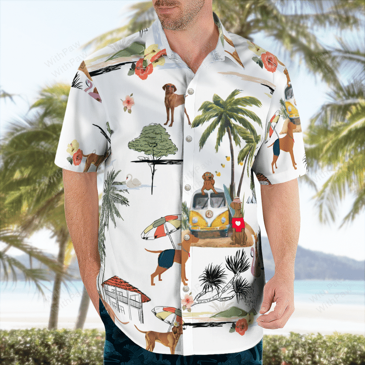 Vizsla On The Beach Unisex Hawaiian Shirt/ Summer gift/ Hawaiian Shirts for Men/ Aloha Beach Shirt