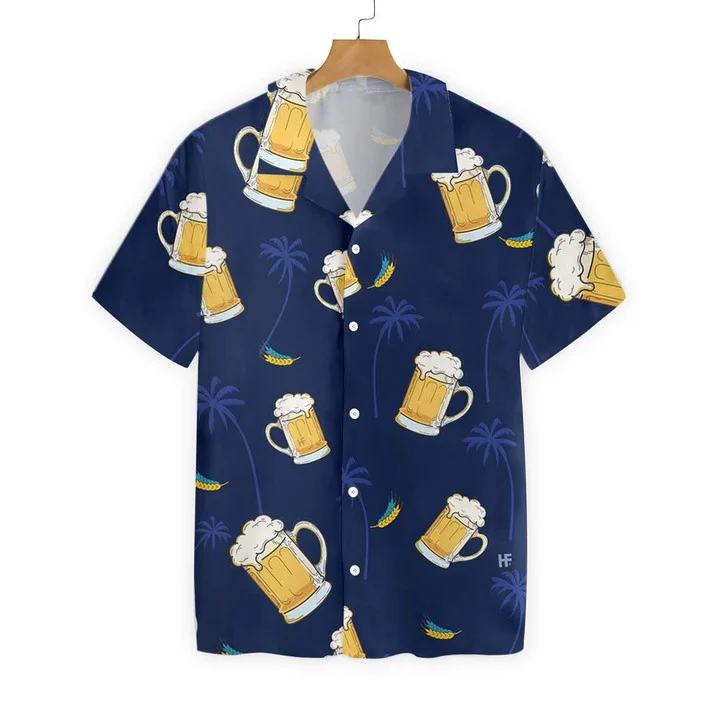 Glass Of Beer Cheers Palms At Night Design Hawaiian Shirt