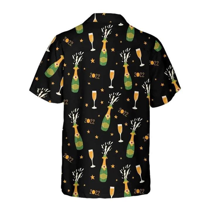 Happy New Year Champagne Bottle And Glass Lovely Pattern Hawaiian Shirt