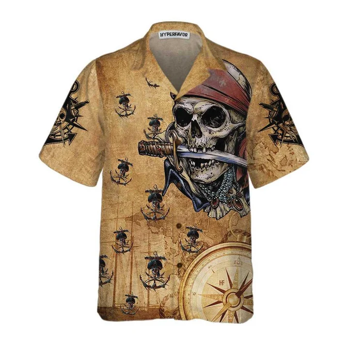 Captain Pirate With Knife Anchors Vintage Design Hawaiian Shirt