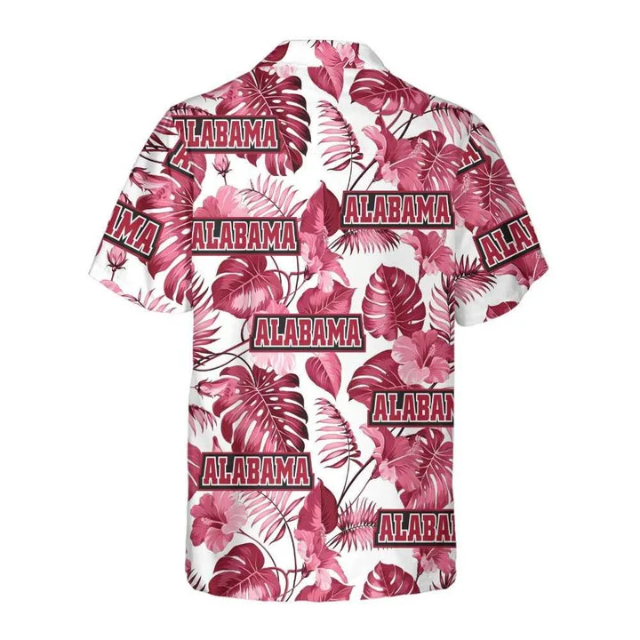 Alabama USA Pink Tropical Leaf Pattern Hawaiian Shirt
