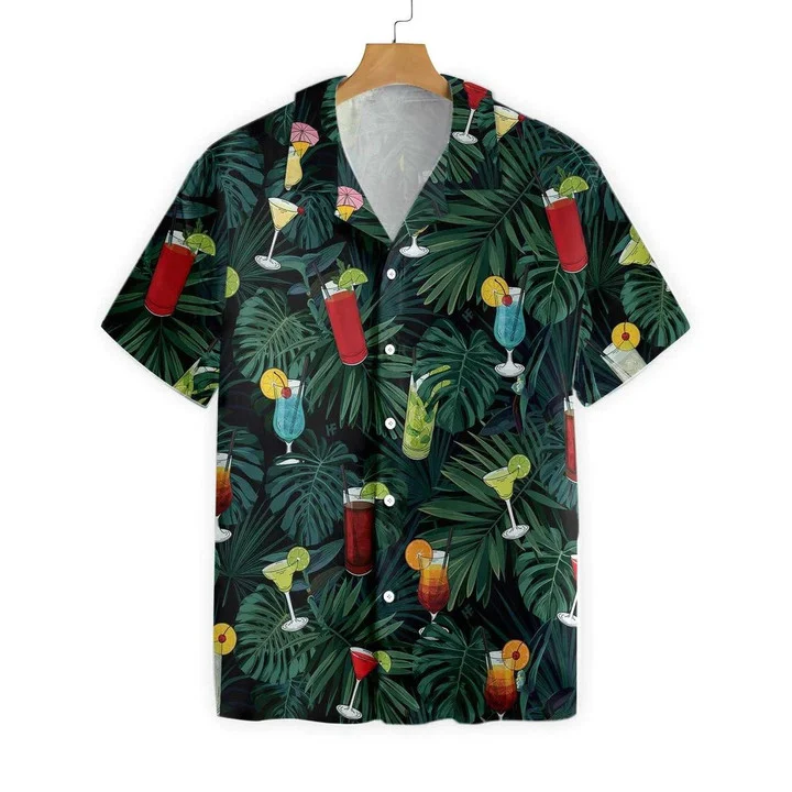 The Tropical Bartender Cocktails On Leaf Pattern Hawaiian Shirt