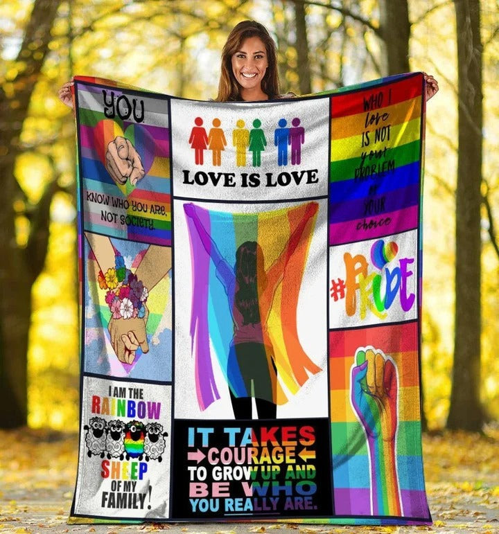 LGBT Blankets It Takes Courage To Grow Up Lgbt Pride Human Awareness Gift Sherpa Fleece Blanket