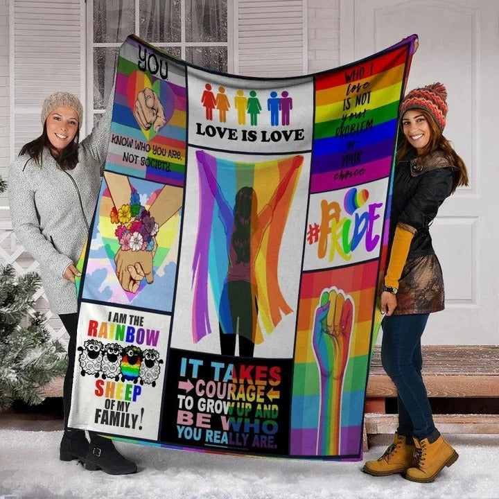 LGBT Blankets It Takes Courage To Grow Up Lgbt Pride Human Awareness Gift Sherpa Fleece Blanket