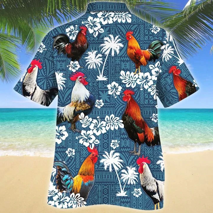 Rooster Lovers Blue Tribal Hawaiian Shirt/ Chicken Hawaiian shirts/ Rooster aloha shirt for men/ Hawaii shirt woman