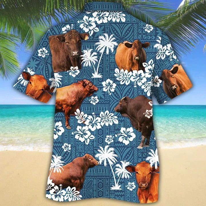 Red Angus Cattle Lovers Blue Tribal Hawaiian Shirt/ Hawaiian shirts for men/ Women