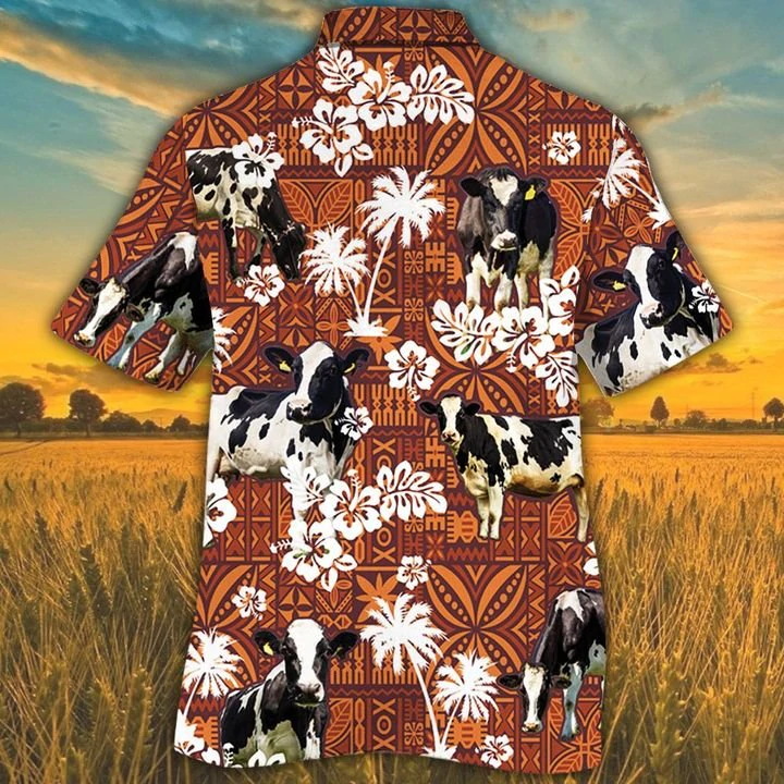 Holstein Friesian Red Tribal Hawaiian Shirt/ Animal Cow Short Sleeve Hawaiian Aloha Shirt for Men/ Women