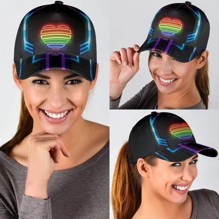 Rainbow Heart Proud Lgbt Baseball Cap/ 3D All Over Printing Cap Hat For Gay Couple/ Lesbian Accessories