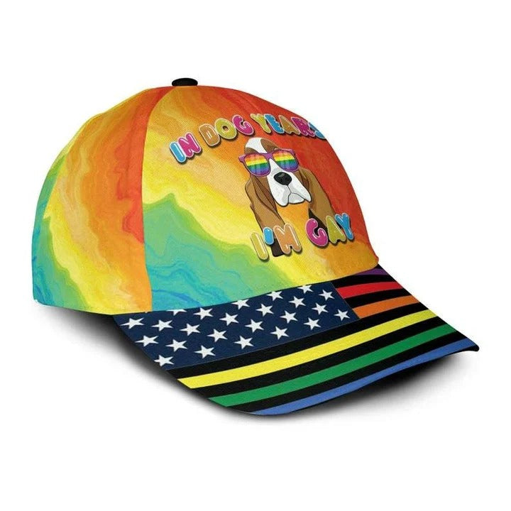 Pride Rainbow Colors Baseball Cap/ Beagle In Dog Years I