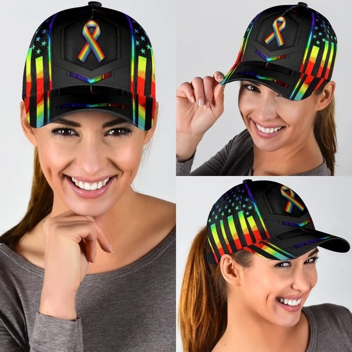 LGBT Cap/ Bright Colored Ribbon Awareness LGBTQ Printing 3D Baseball Cap Hat