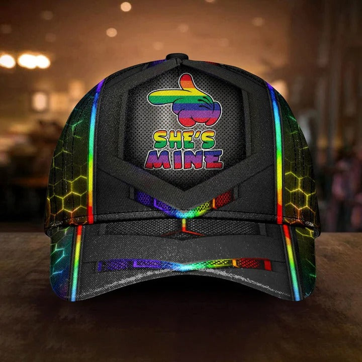 LGBT Pride Cap She''s Mine Rainbow Hand Hexagonal Texture Printing 3D Baseball Cap Hat