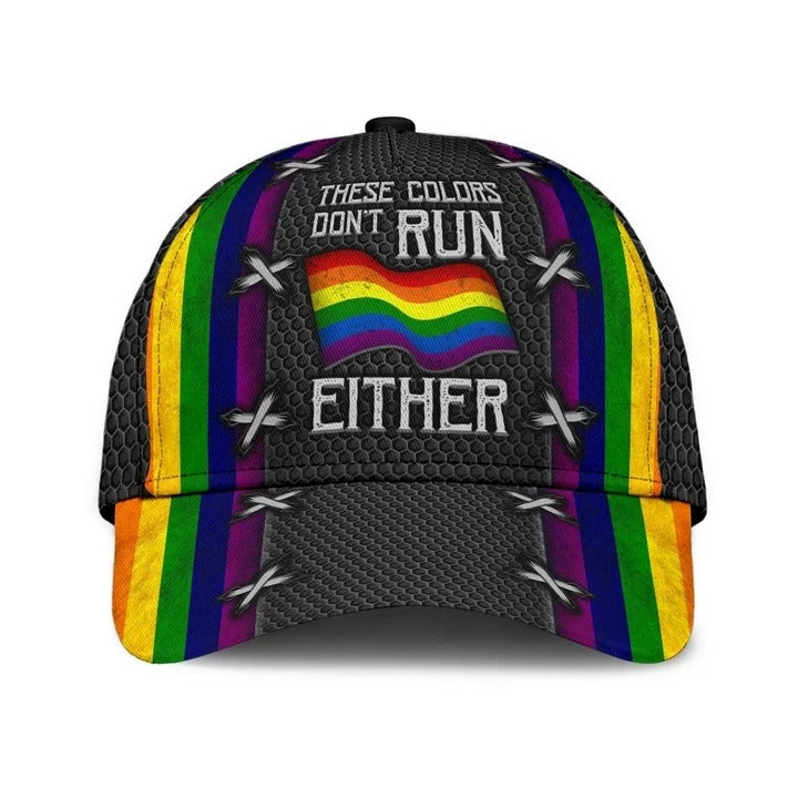 Pride 3D Baseball Cap Hat/ LGBT These Colors Don''t Run Either/ Gifts For Couple Gay Man