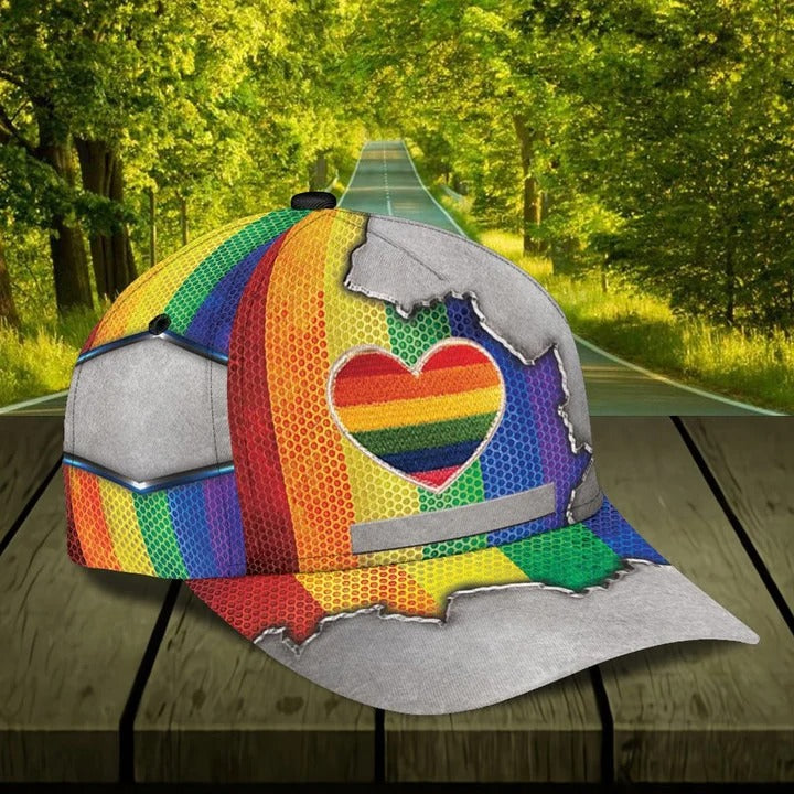 Custom Name Colorful Heart Pride Cap For Couple Gay Man/ Be Strong Lgbt Printing Baseball Cap Hat