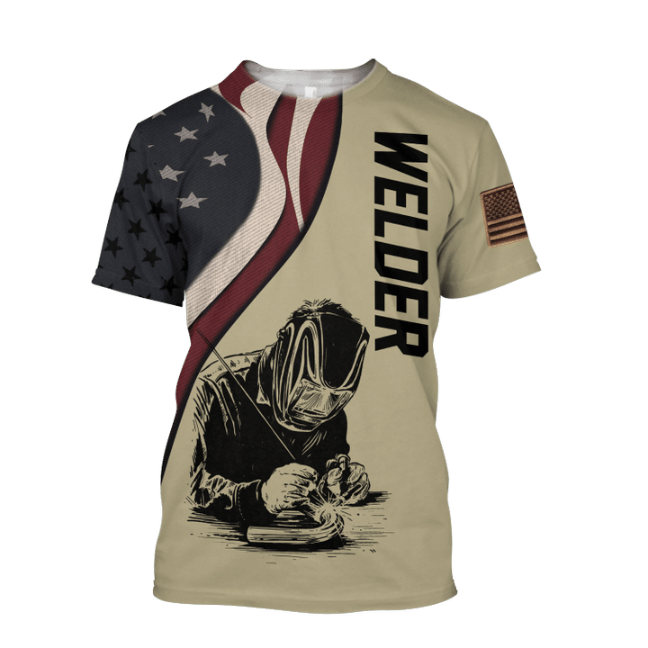 3D All Over Print Welder T Shirt For Men And Women/ American Welder Flag Shirt