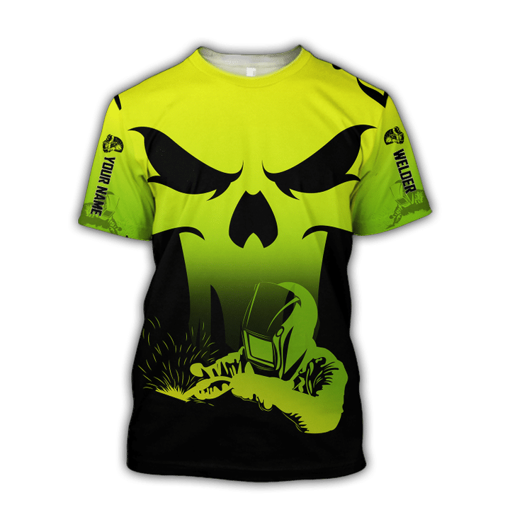 3D All Over Printed Welder Unisex Shirts Personalized Name/ Green Skull Welder Shirt