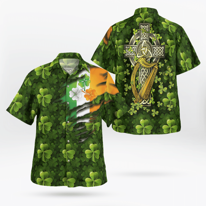 Patrick''s day Hawaiian Shirt/ Patrick''s Day Flag And Item Green Clover Background Hawaii Shirt