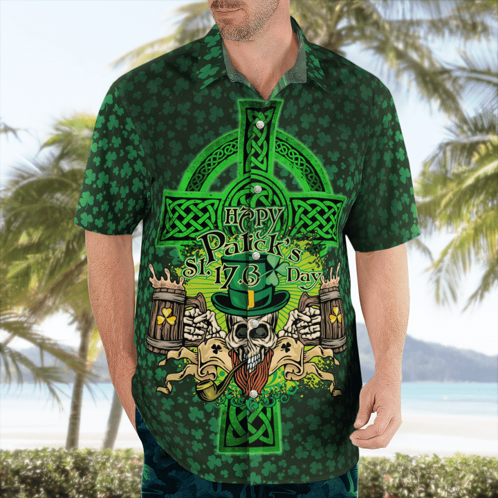Happy St. Patrick''s Day Cool Skull And Beer Hawaii Shirt - Gift For Irish