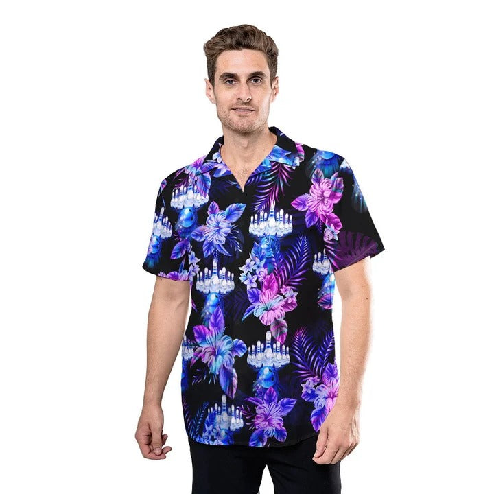 Holographic Tropical Ten Pin Bowling Custom Hawaiian Shirt/ Bowling Player Hawaii Shirts