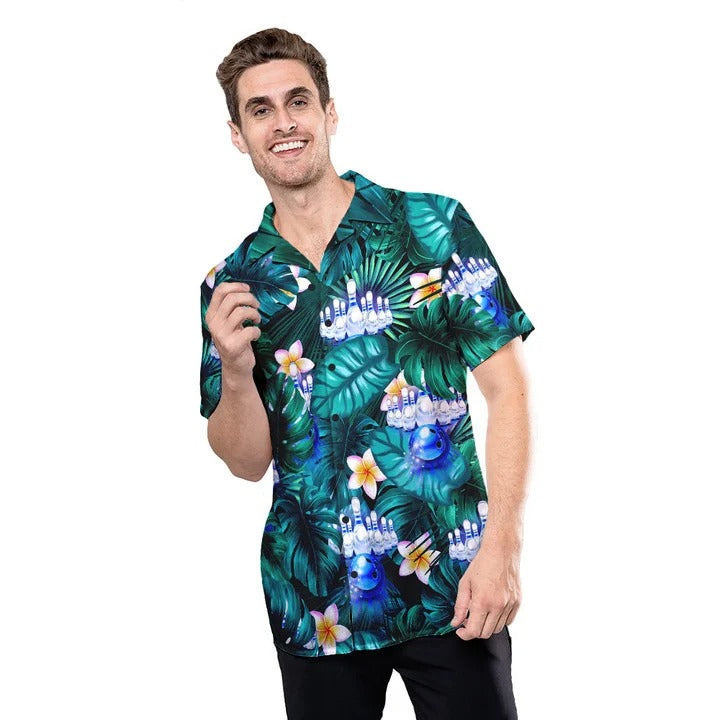 Personalized Bowling Hawaiian Shirt Floral Tropical Pattern/ Bowling Player Hawaii Shirt