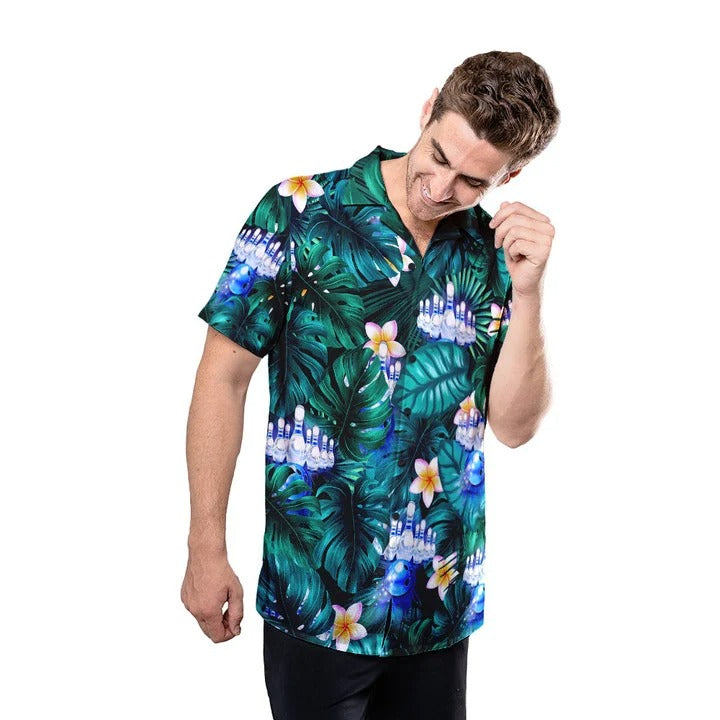 Personalized Bowling Hawaiian Shirt Floral Tropical Pattern/ Bowling Player Hawaii Shirt