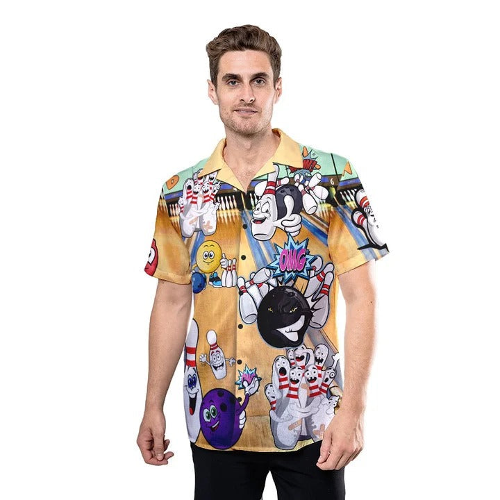 Funny Bowling Hawaiian Shirt Men Women/ Cute Hawaiian Shirt All Over Printed Bowling Pattern