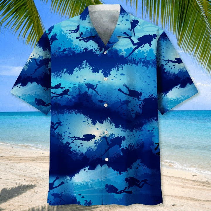 Scuba Diving Turtle Hawaiian Shirt For Summer Travel/ Aloha Scuba Diving Beach Shirt For Man And Woman