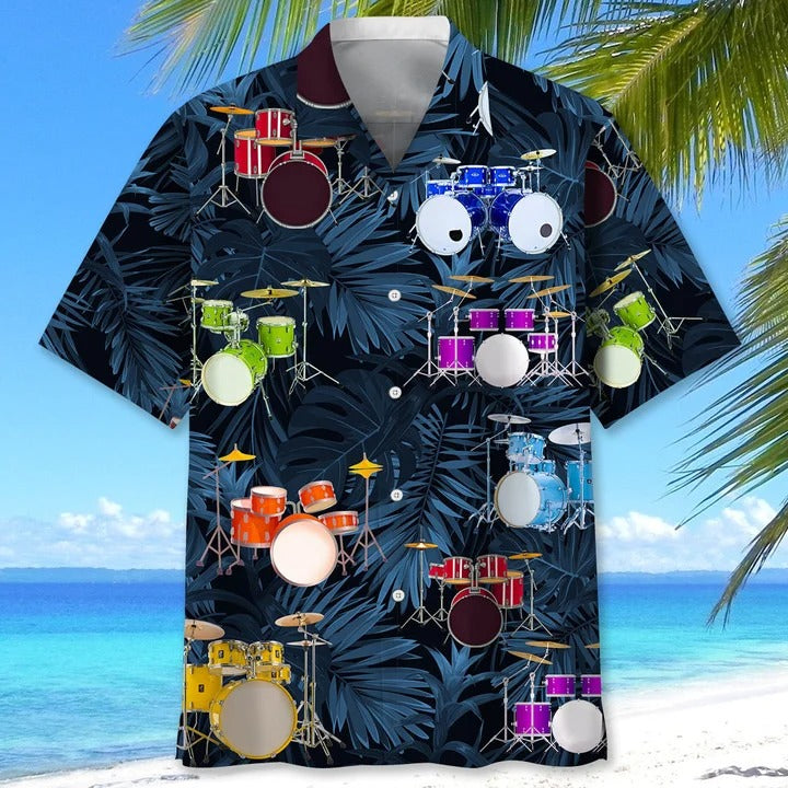 Drums Tropical Hawaiian Shirt/ Aloha Beach Shirts For Drummer/ Cool Hawaiian Shirt For Drum Lovers
