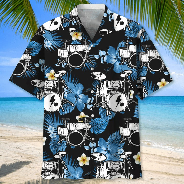 Drums Tropical Hawaiian Shirt/ Aloha Beach Shirts For Drummer/ Cool Hawaiian Shirt For Drum Lovers