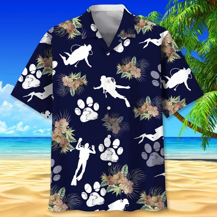 Scuba Diving Dog Tropical Hawaiian Shirt For Men And Woman/ Scuba Diving 3D Full Printed Aloha Hawaiian Shirt