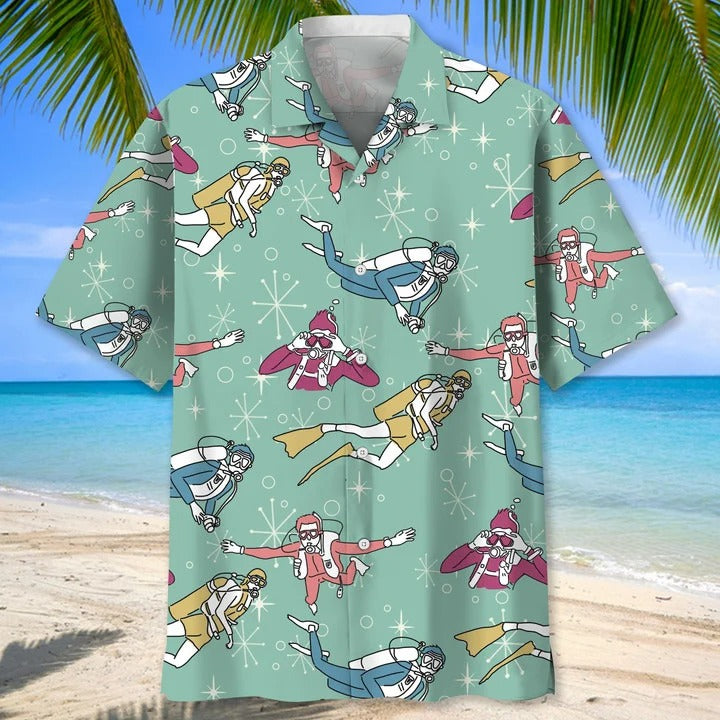 Scuba Diving USA Blue Tropical Hawaiian Shirts/ Aloha Diving Beach Shirt/ Beautiful Hawaiian Shirt For Summer