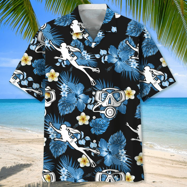 Scuba Diving Blue Nature Hawaiian Shirt/ Aloha Beach Shirts 3D Printed/ Cool Aloha Hawaiian Shirts