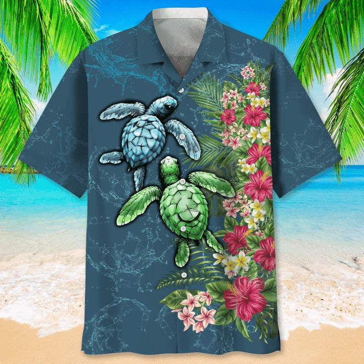 Turtle Beach Flower Hawaiian Shirt For Man And Women/ Aloha Beach Shirts For Travel Summer/ Turtle Hawaiian Shirt