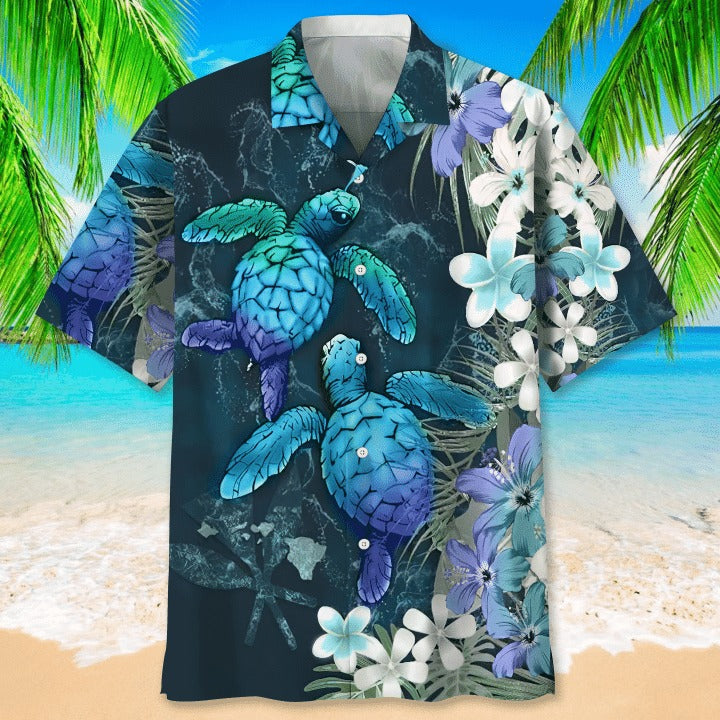 3D All Over Print Turtle Floral Hawaiian Shirt/ Aloha Beach Shirt/ Summer Hawaiian Turtle Shirt