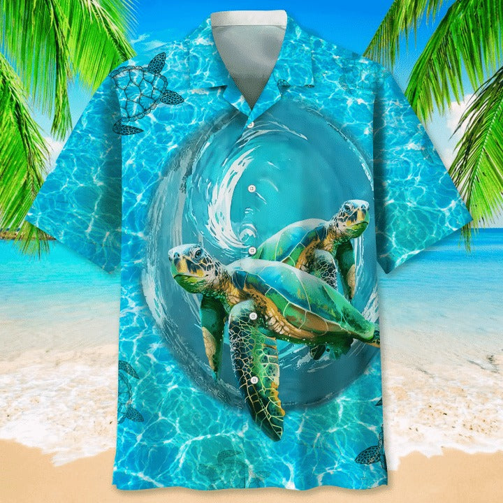 Turtle Beach Hawaiian Shirt/ Summer Aloha Beach Shirt/ Sea Turtle Hawaiian Shirt Gifts For Him