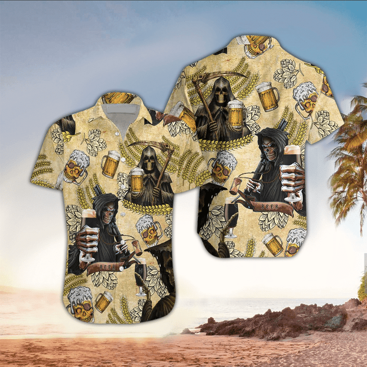 Beer and skull Hawaiian shirt for men/ Beer Shirt/ Beer day gift/  Gift for beer lover