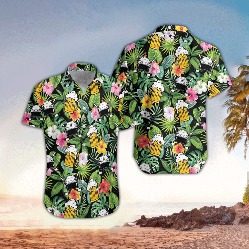 Beer and floral pattern Hawaiian Shirt for men/ Perfect Gift Ideas For Beer Lover