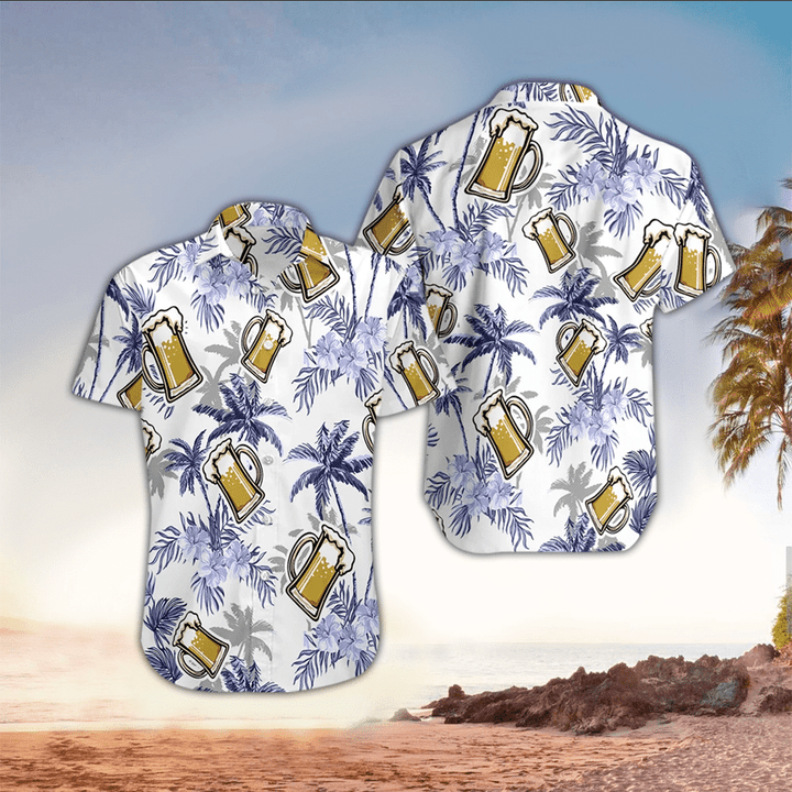 Beer and Coconut tree pattern Hawaiian shirt for men/ Beer day gift/  Gift for beer lover