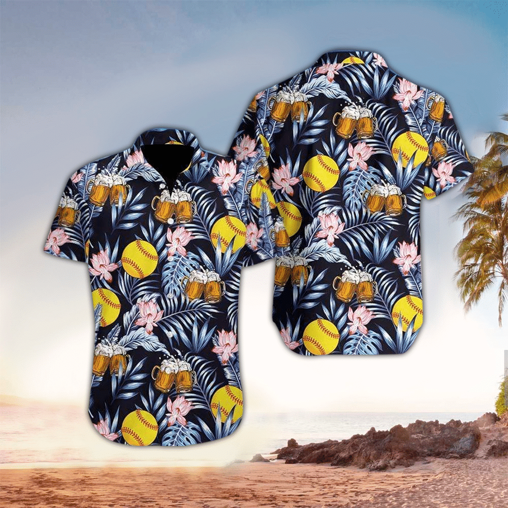 Beer and softball Aloha Hawaii Shirt/ Perfect Hawaiian Shirt For Beer Lover
